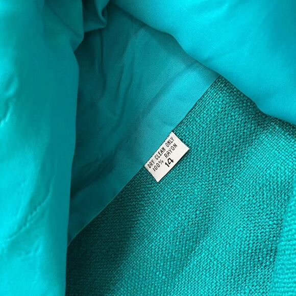 Vintage Gianni Sport Bright Teal Textured Blazer Jacket USA Made Size 14 - Picture 5 of 10